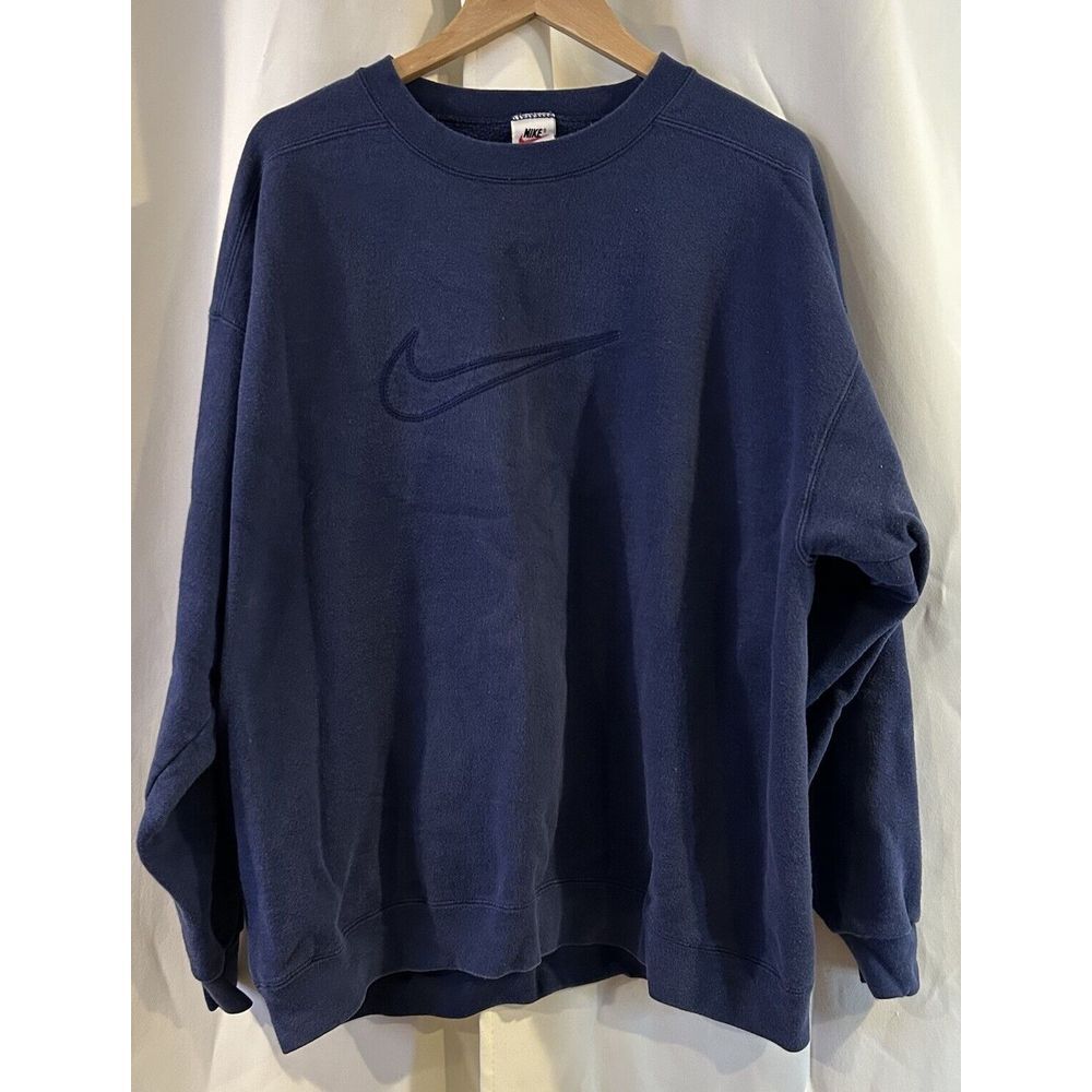 Vintage 90s Nike Swoosh Rare Sweatshirt Crewneck Size XL Navy Blue USA - Picture 2 of 6